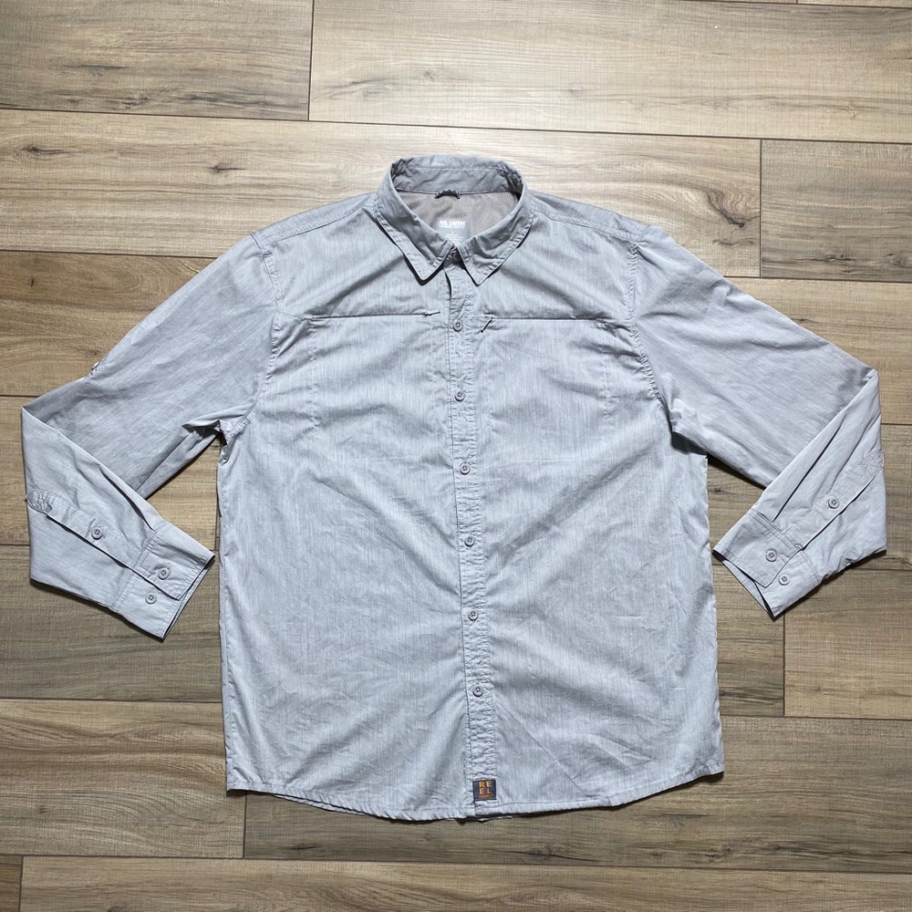 Reel Legends Men's Vented Long Sleeve Button‎ Down Shirt Size Large Gray